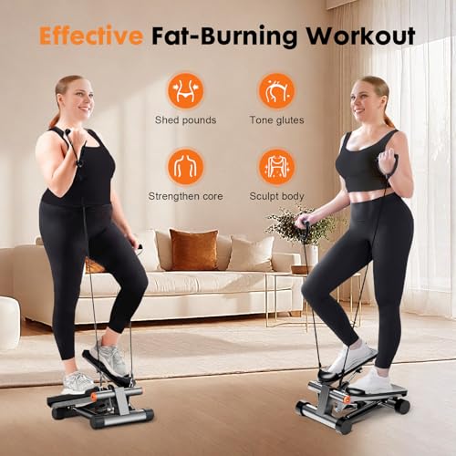 Adjustable Height Stair Stepper with Resistance Bands & LCD Monitor J2303