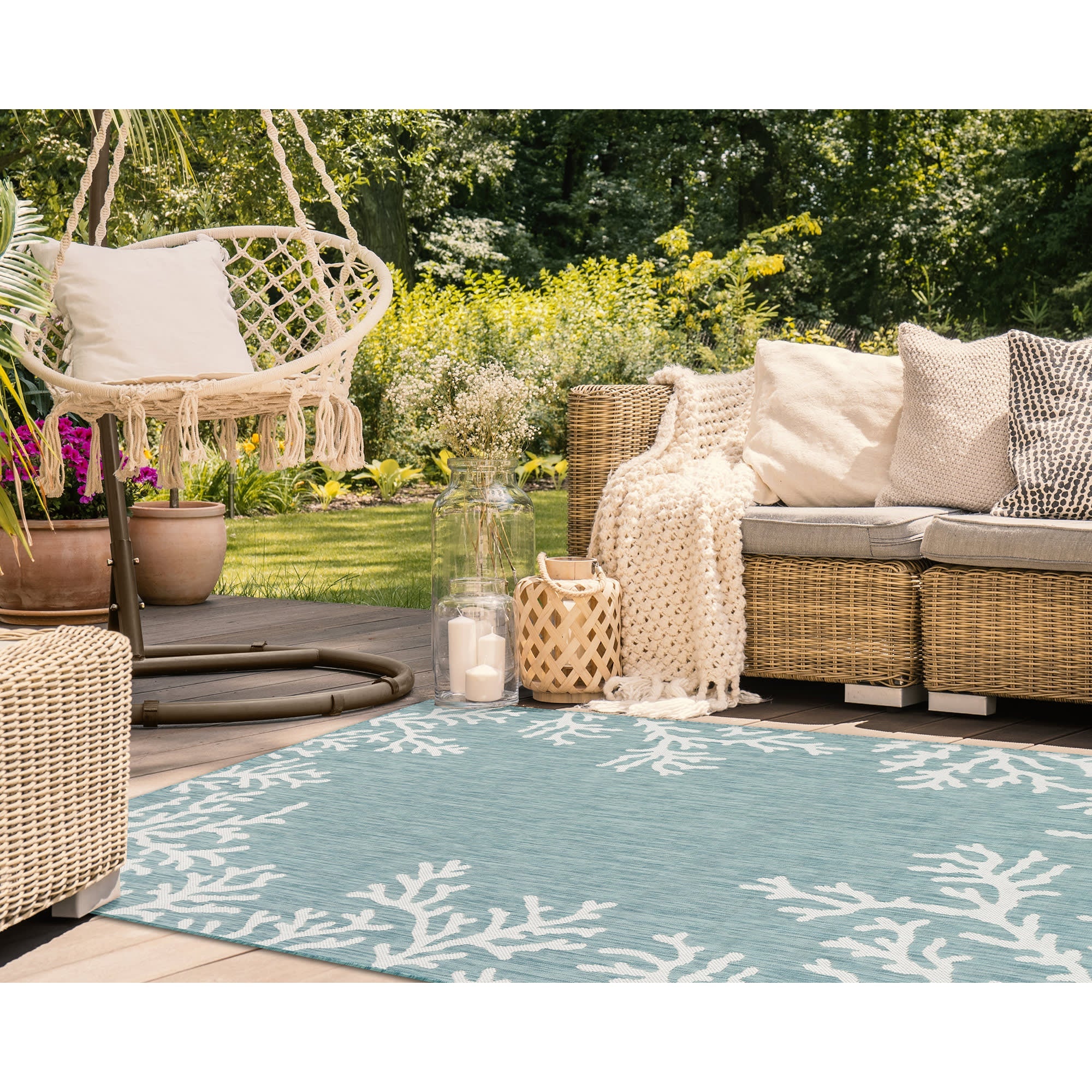 Carmel Coral Border Indoor Outdoor Area Rug