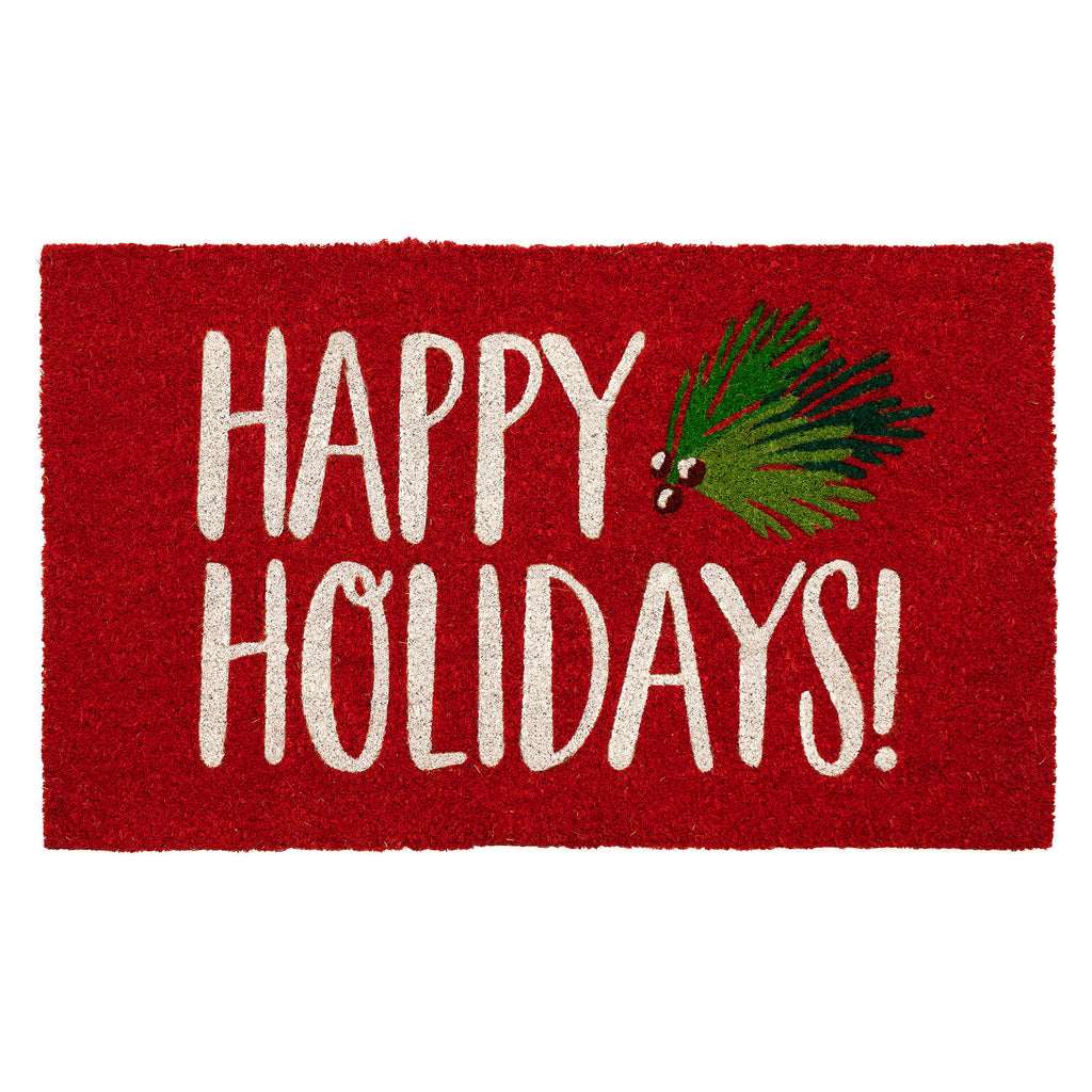 Natura Happy Holidays Holly Coir Doormat with Non-Slip Backing