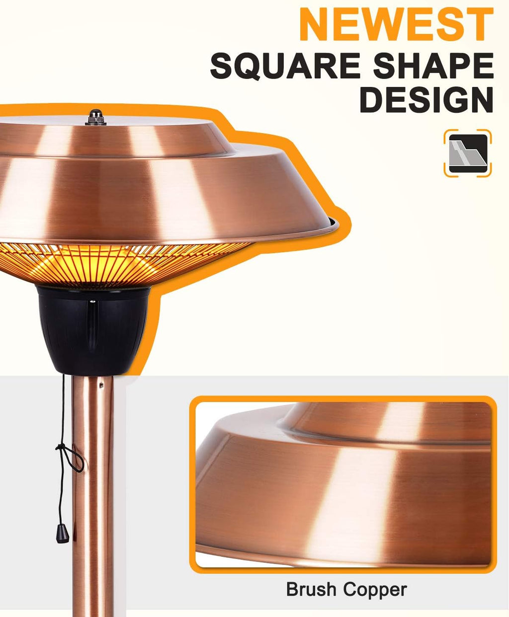 1500W Infrared Electric Patio Heater with Brush Copper Finished O83581