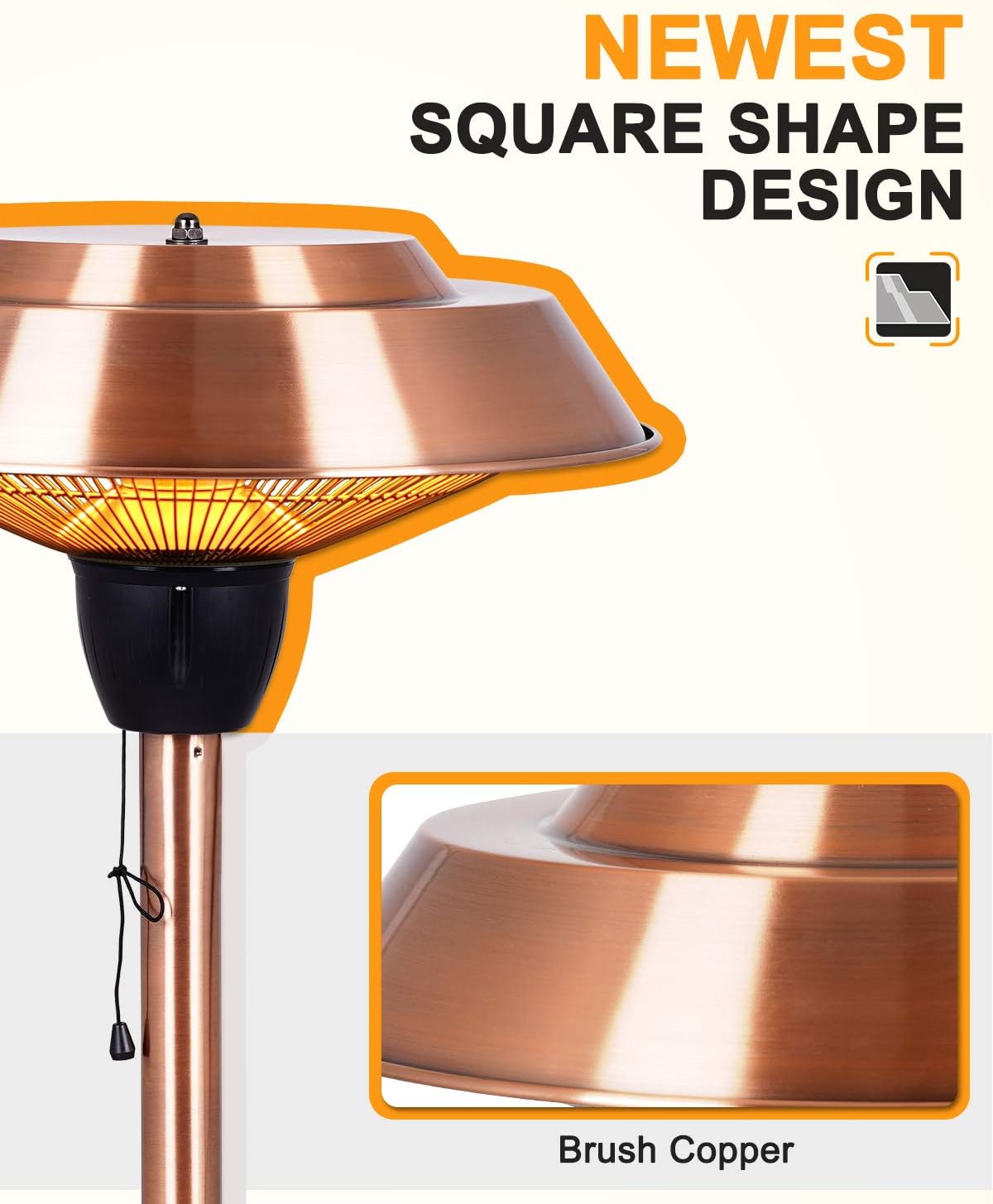 1500W Infrared Electric Patio Heater with Brush Copper Finished O83581