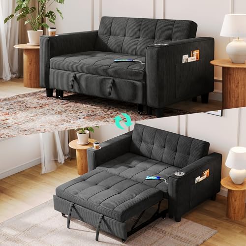 Green Corduroy 3-in-1 Convertible Sofa Bed D19384
