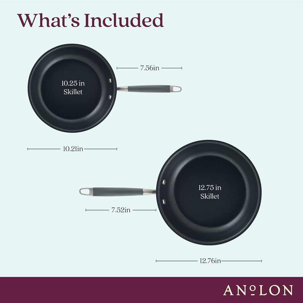 Hard-Anodized Nonstick Skillets 2 Piece Set 10.25-Inch & 12.75-Inch Moonstone D50754