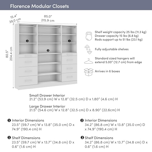 White Modular Closet Organizer System with Shelves and Drawers G346
