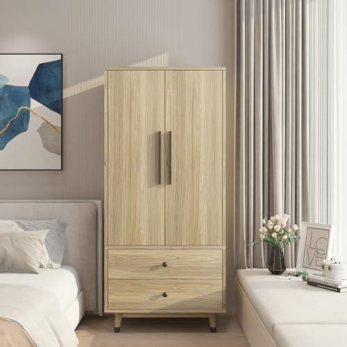 Oak 4 Door Armoire Wardrobe with 2 Drawers P831
