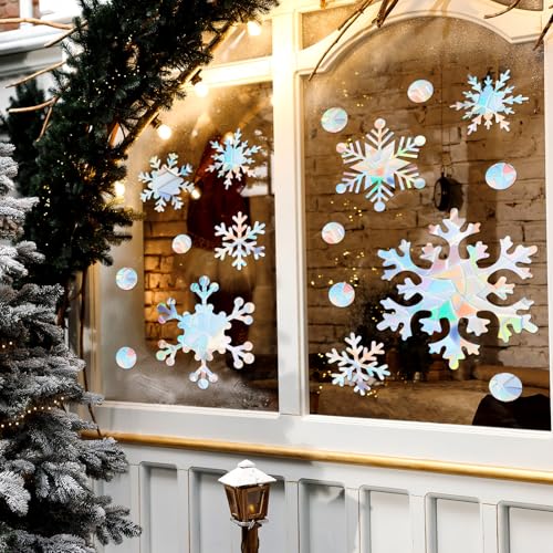 76 Pcs Extra Large Snowflake Window Clings 9.8 Inch Winter Iridescent Window Sticker Non Adhesive P9963