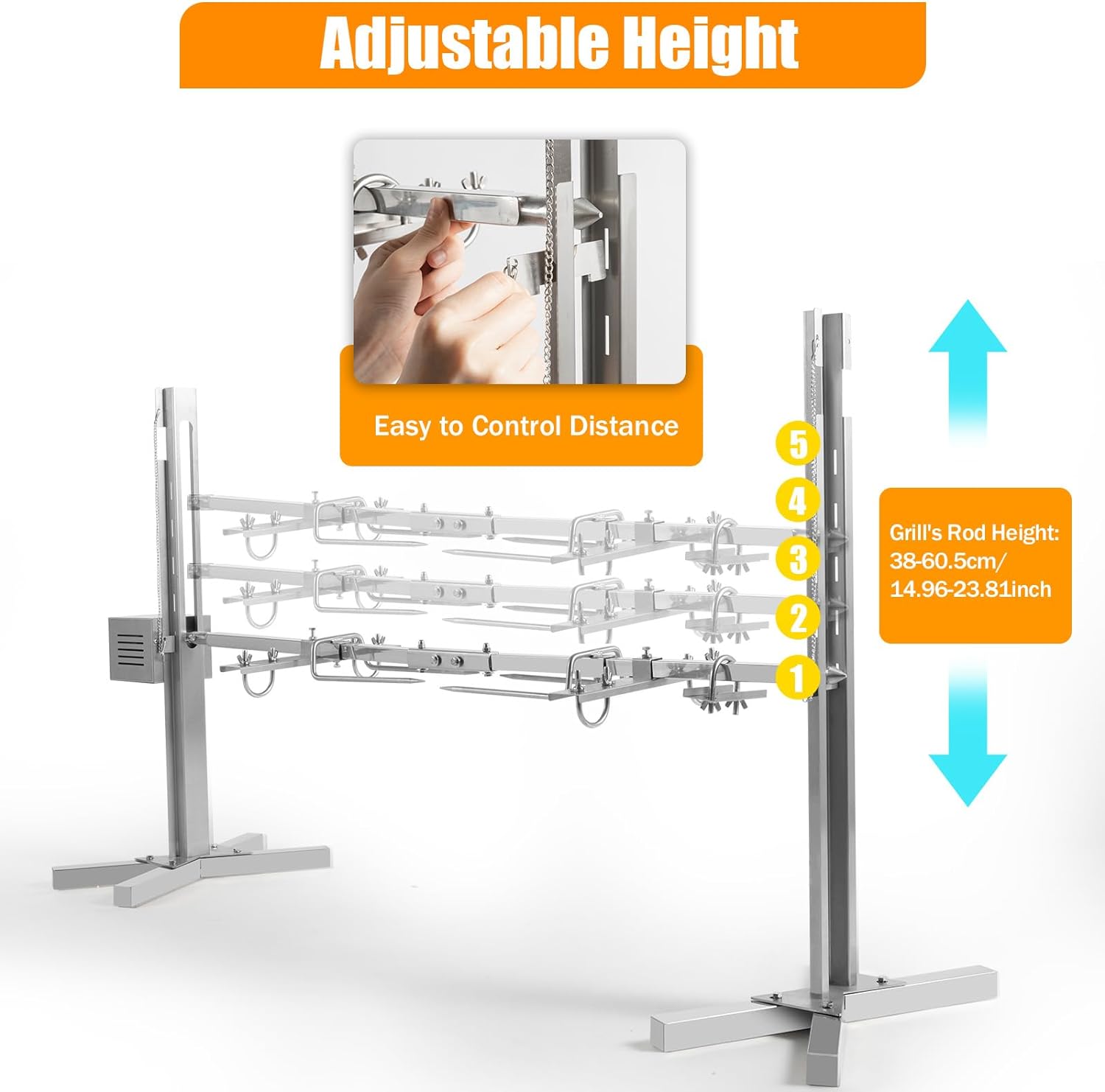 53" Electric Rotisserie Grill with Adjustable Height Stainless Steel J78122