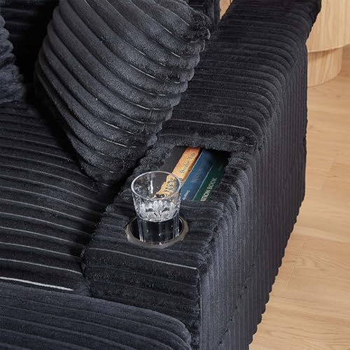 Green Corduroy Oversized 3 Seater Chaise Lounge Sofa with Ottoman U810882