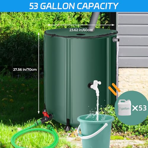 Black 53 Gallon Rain Barrel with Filter Two Spigots and Overflow Kit O95231