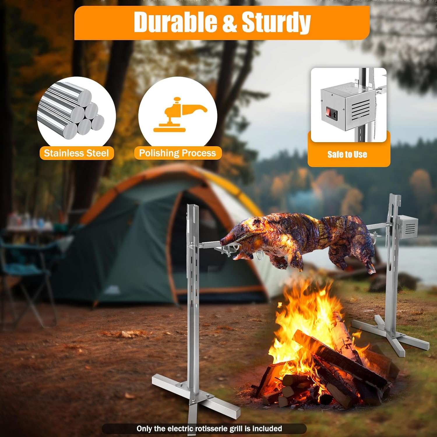 53" Electric Rotisserie Grill with Adjustable Height Stainless Steel J78122