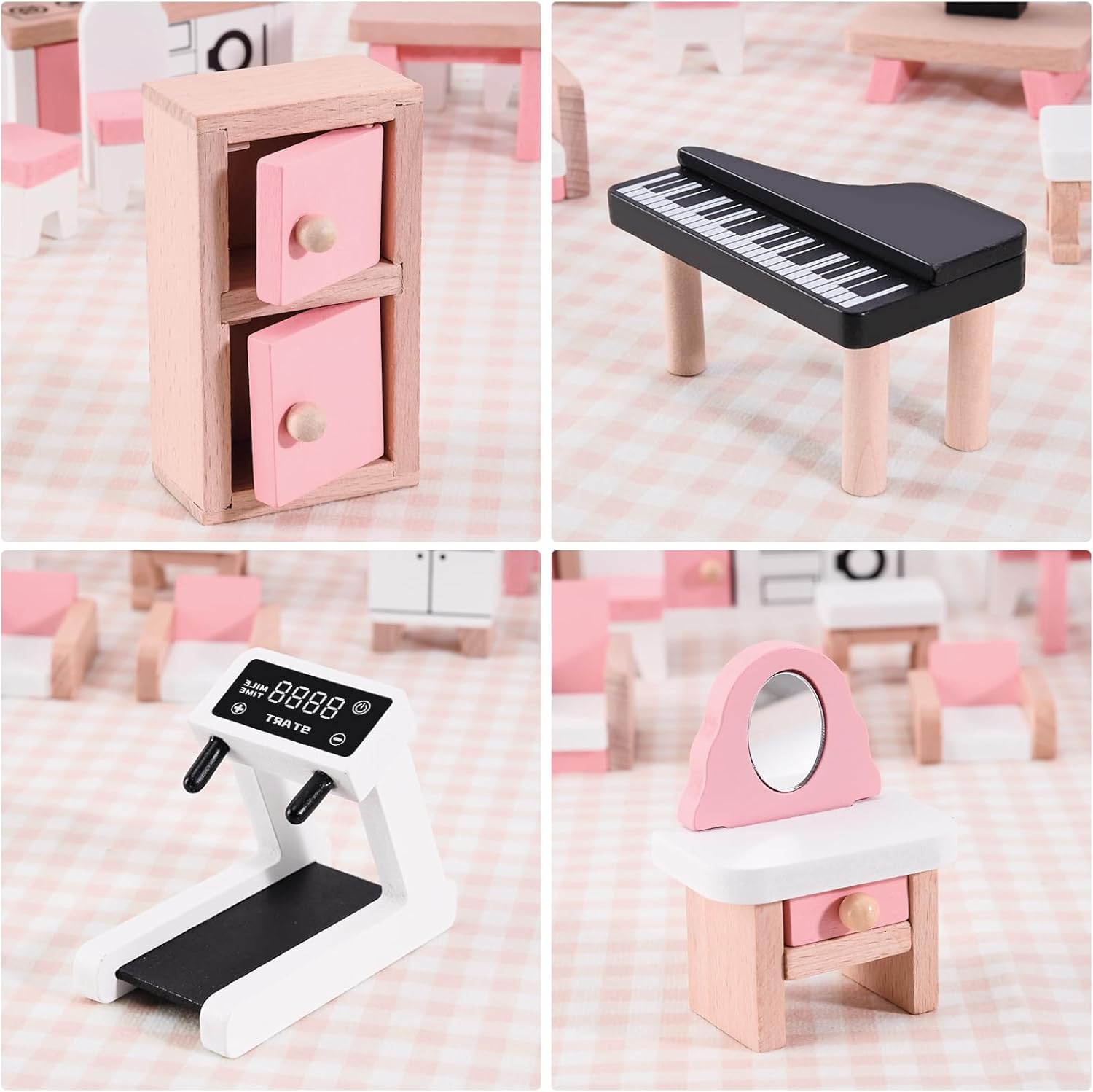 34 Pcs Wooden Dollhouse Furniture Set O55637