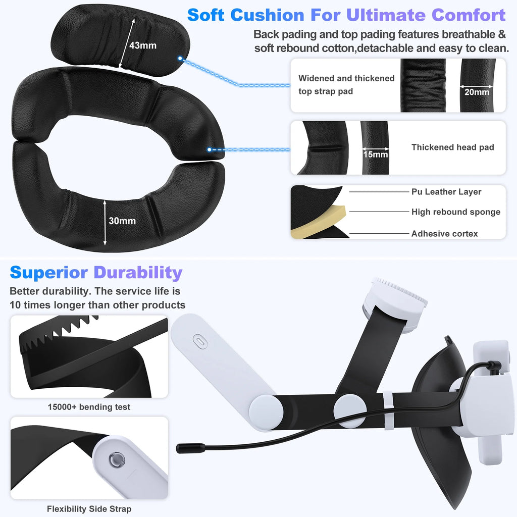 Head Strap with 7500mAh Rechargeable Battery for Oculus Quest 2 & 3 B10136