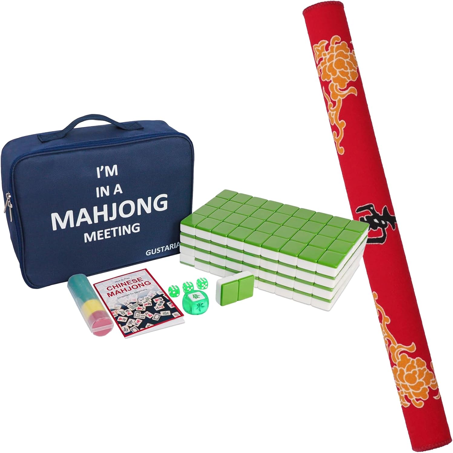 1.65'' Large Size 146 Green Tiles Mahjong Set with Blue Carrying Bag P9264