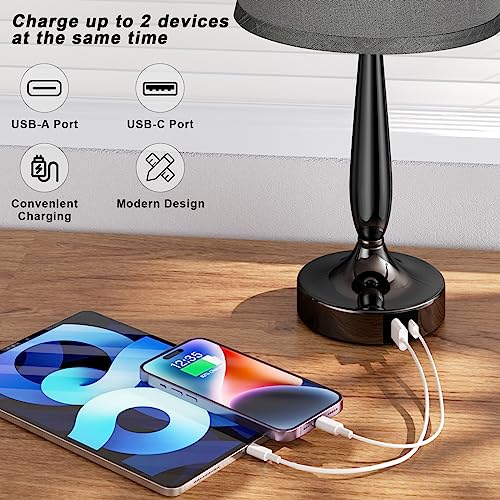 Black Touch Bedside Lamp with USB Charging Ports I316