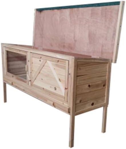 Outdoor Wooden Rabbit Hutch with Open-up Roof and Pull Out Tray E6086