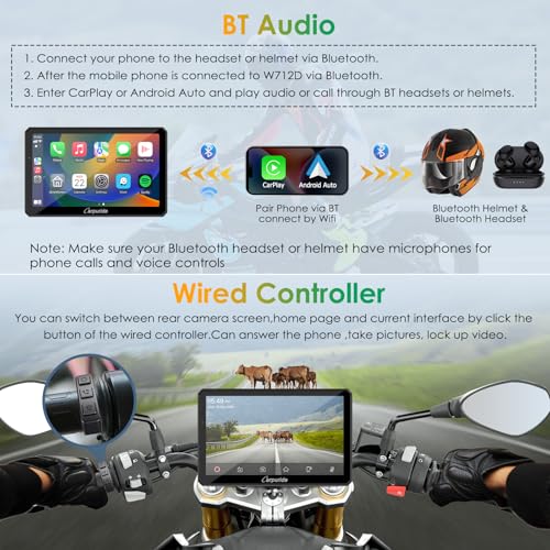 7" Waterproof Motorcycle Carplay Screen with Dual Dash Cam R29596