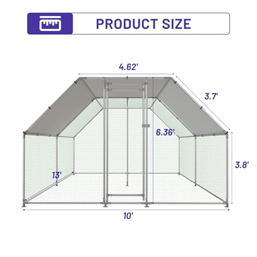 Large Metal Chicken Coop with Water-Resistant and Anti-UV Cover Walk-in Poultry Cage P642930