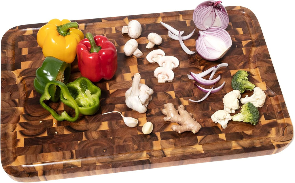 Acacia End Grain Cutting Board with Juice Groove, 24" x 16" x 1" P5907