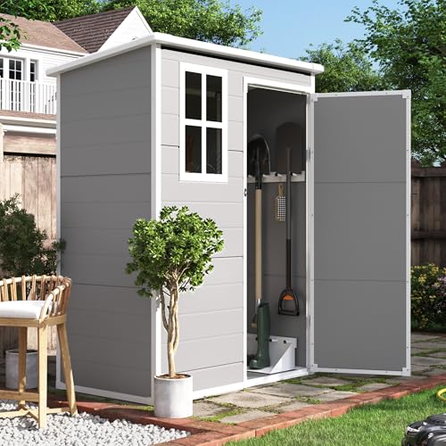 Grey & White 6x4.5 FT Plastic Outdoor Storage Shed Z262112