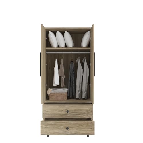 Oak 4 Door Armoire Wardrobe with 2 Drawers P831