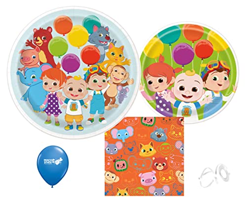 Cocomelon Birthday Party Supplies with Cake Plates and Napkins for 16 Guests J290291