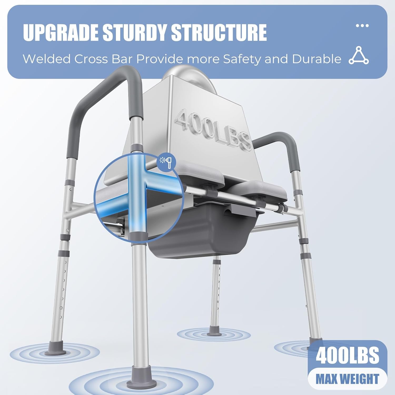 Raised Toilet Seat with Handles, Heavy Duty 400lb Adjustable Toilet Seat with Safety Frame E8759
