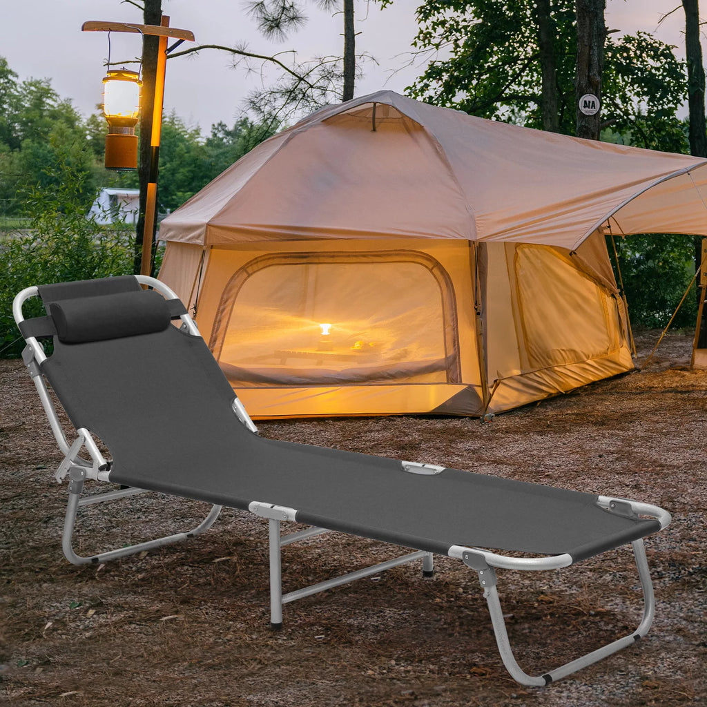 Black Portable Folding Camping Cot with Carry Bag and Pillow H770562