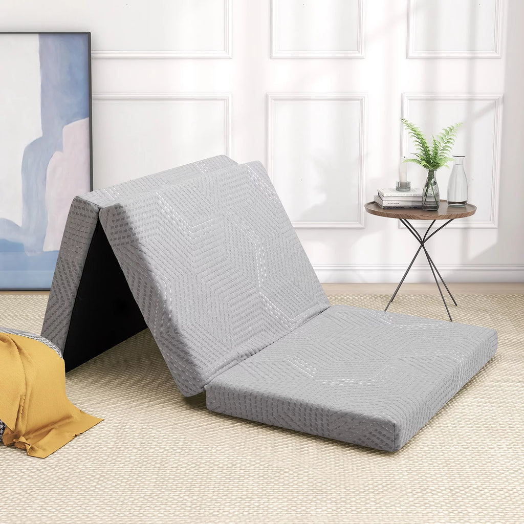Gray Tri Fold Gel Memory Foam Mattress with Washable Cover J77316