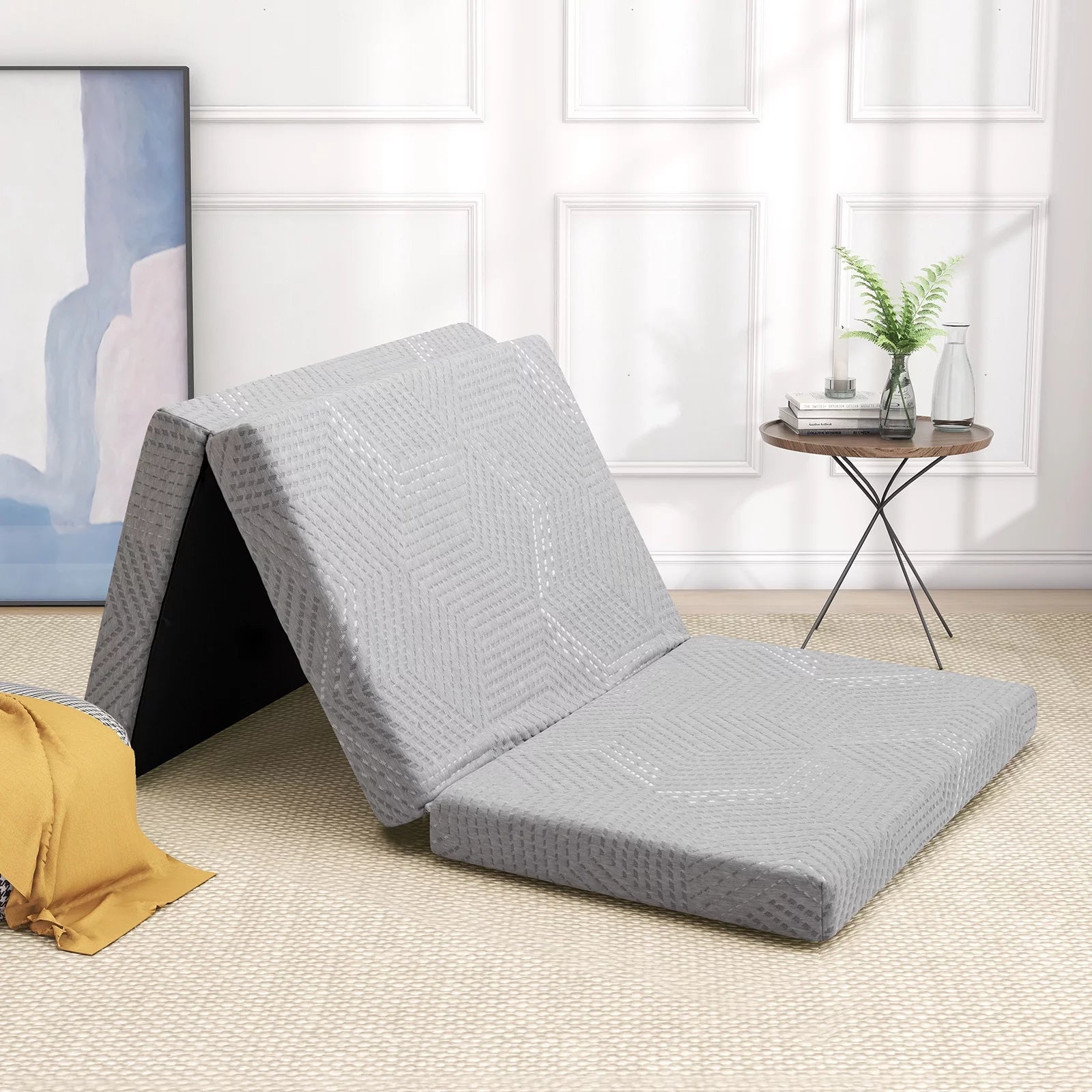 Gray Tri Fold Gel Memory Foam Mattress with Washable Cover J77316