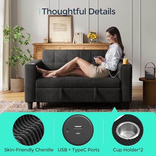 Green Corduroy 3-in-1 Convertible Sofa Bed D19384