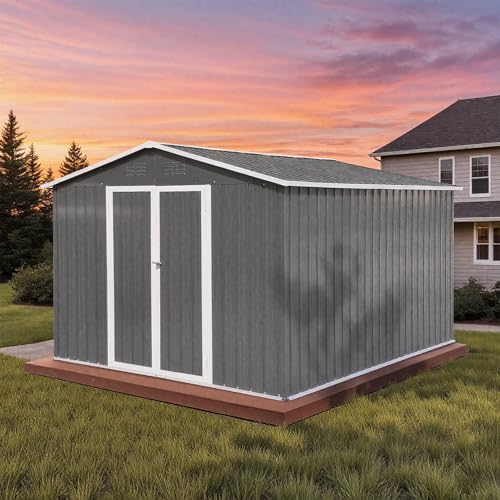 Grey Metal Outdoor Storage Shed H538380