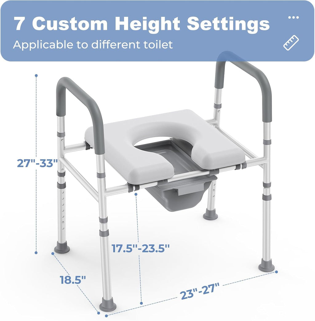 Raised Toilet Seat with Handles, Heavy Duty 400lb Adjustable Toilet Seat with Safety Frame E8759