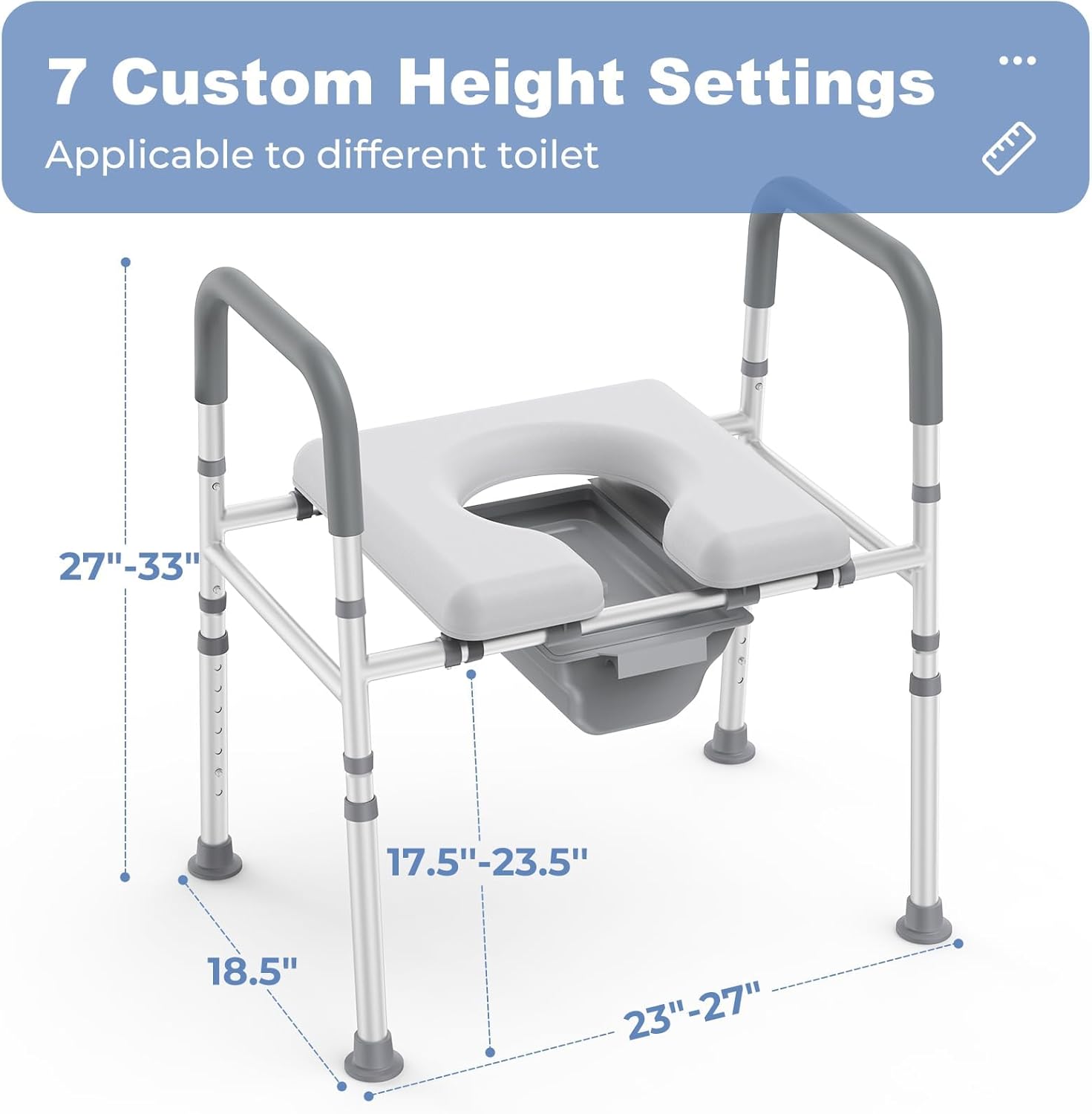 Raised Toilet Seat with Handles, Heavy Duty 400lb Adjustable Toilet Seat with Safety Frame E8759