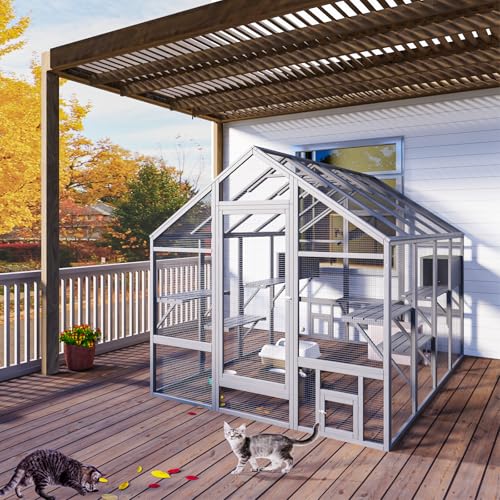 Large Catio Outdoor Cat Enclosure with 7 Platforms, 2 Resting Box and 2 Bridges, 71 x 71 x 97 inch V253199