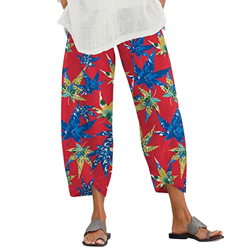 Women Capri Pants Straight Leg Baggy Palazzo Cropped Pants Elastic Waist N683312