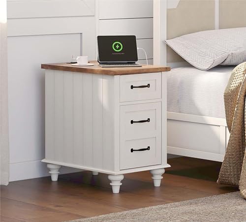 White/Oak 2 Pack End Table with Charging Station and Drawer B14623