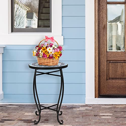 14 Inch Blue Mosaic Round Side Table H955535