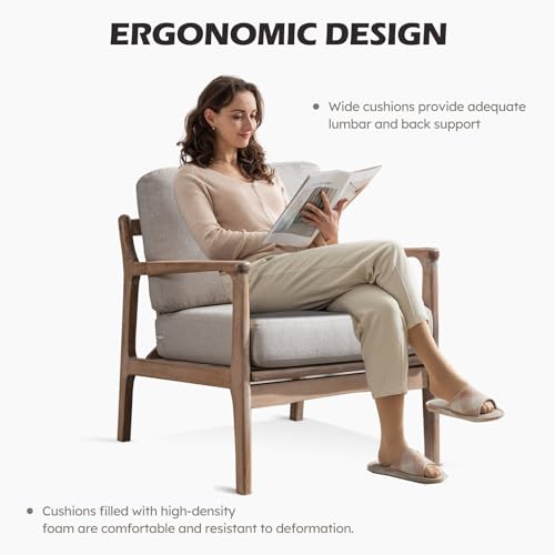 Set of 2 Upholstered Linen Fabric Armchair with Solid Wood Frame P703695