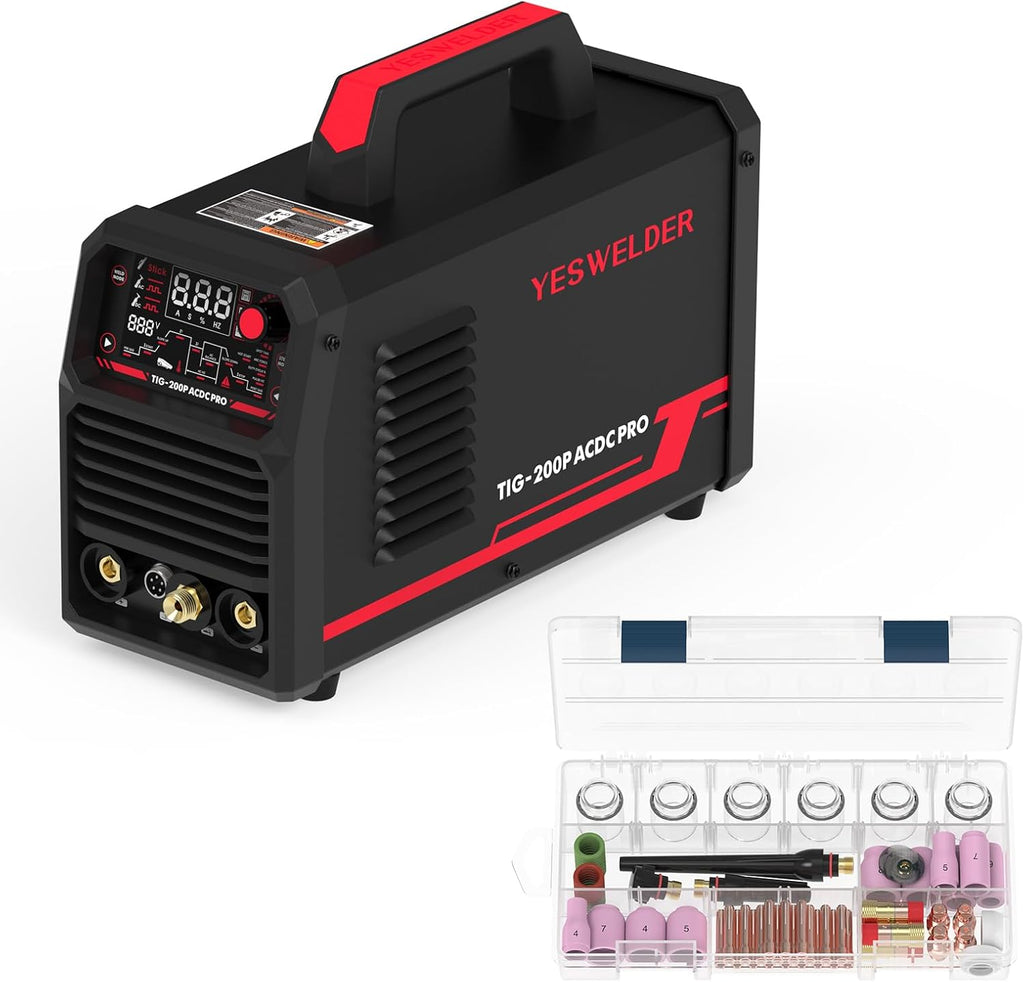 200A AC/DC Pulse Digital Inverter TIG/STICK Welder with 71Pcs TIG Torch Gas Lens H236807