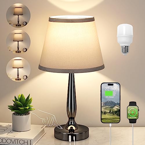 Black Touch Bedside Lamp with USB Charging Ports I316
