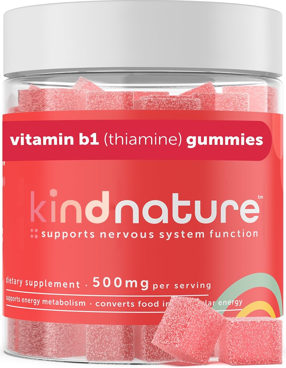 Vitamin B1 Gummies Chewable Thiamine 500mg Non GMO Vegan Natural Strawberry Flavor X754