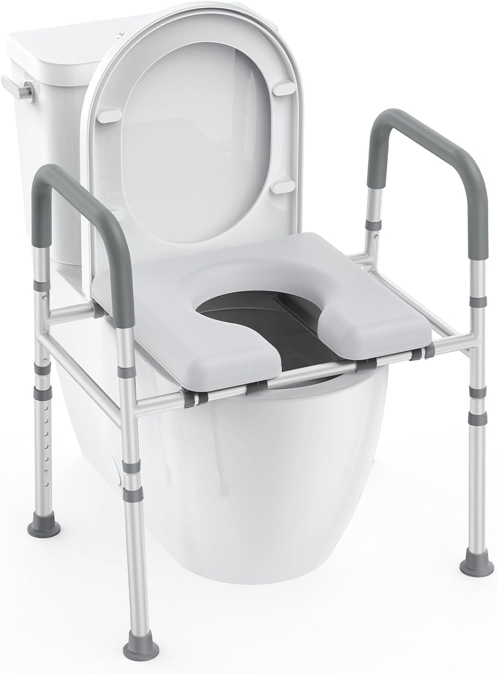 Raised Toilet Seat with Handles, Heavy Duty 400lb Adjustable Toilet Seat with Safety Frame E8759