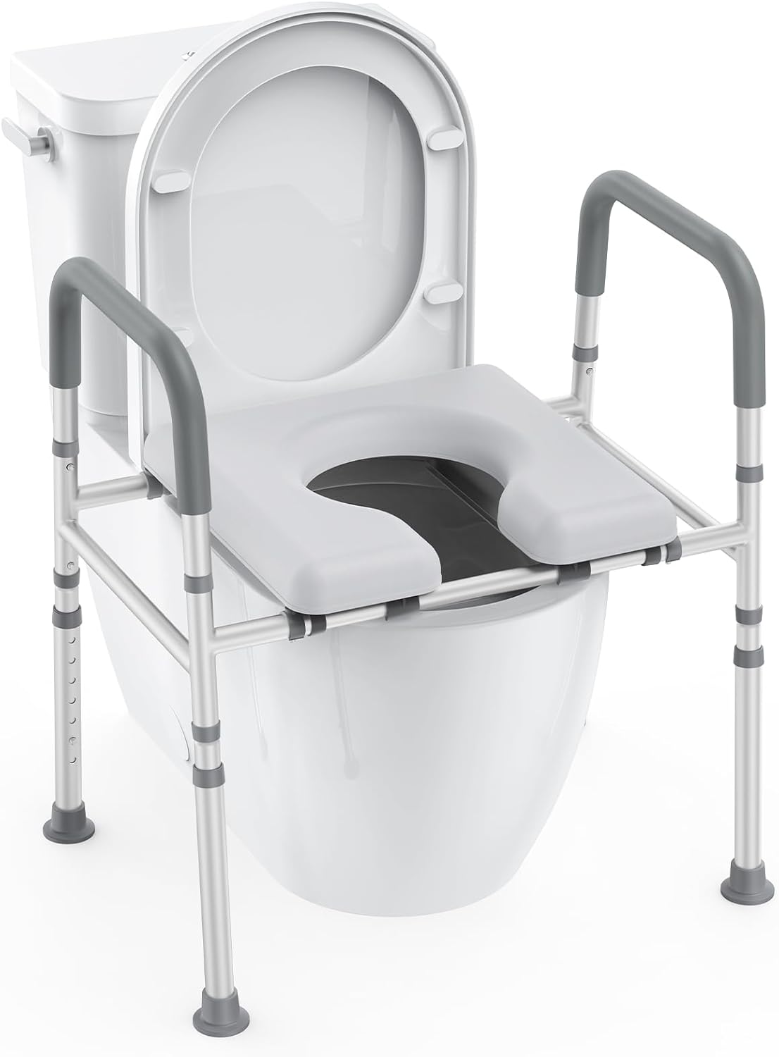 Raised Toilet Seat with Handles, Heavy Duty 400lb Adjustable Toilet Seat with Safety Frame E8759