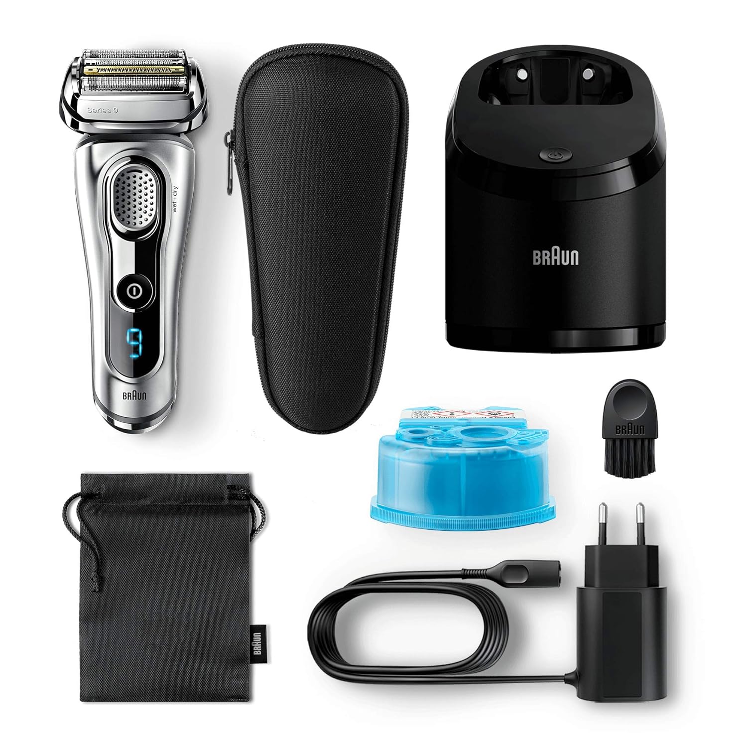 Silver Electric Shaver with Clean & Charge Station and Travel Case K56091