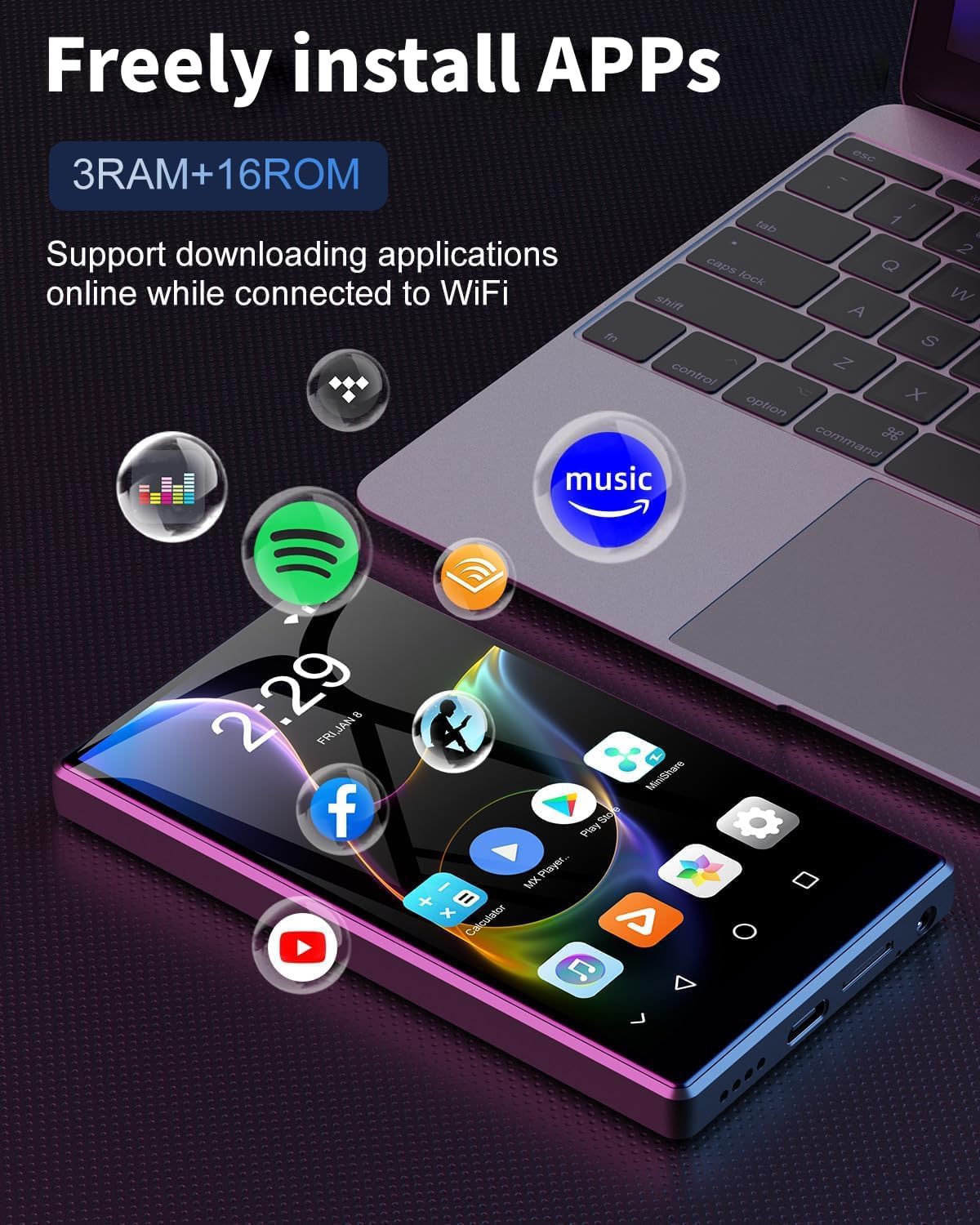 4.7" Touchscreen Android MP3 Player with Bluetooth and WiFi Y775306