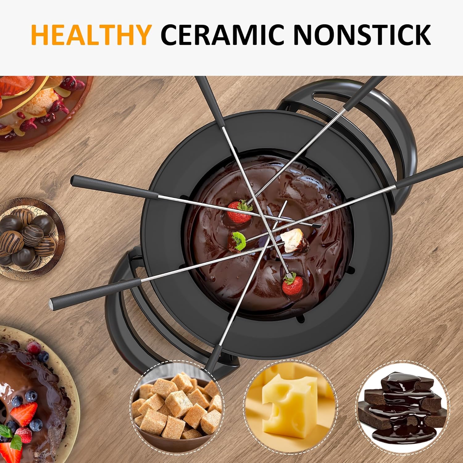 3 Quart Electric Non-Stick Fondue Pot Set with 8 Forks P407740