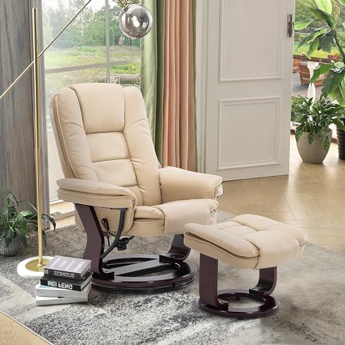 Beige Leather Swivel Recliner Chair with Ottoman L797257