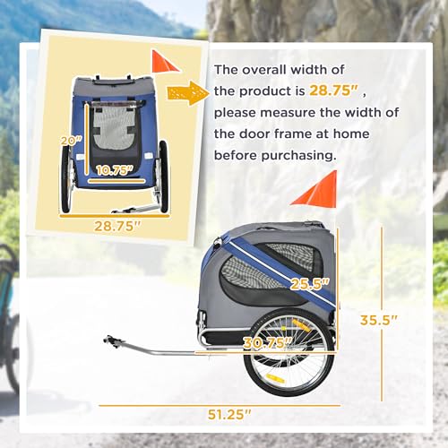 Dog Bike Trailer Pet Cart Bicycle Wagon Cargo Carrier with 3 Entrances Large Wheels Mesh Screen N715009