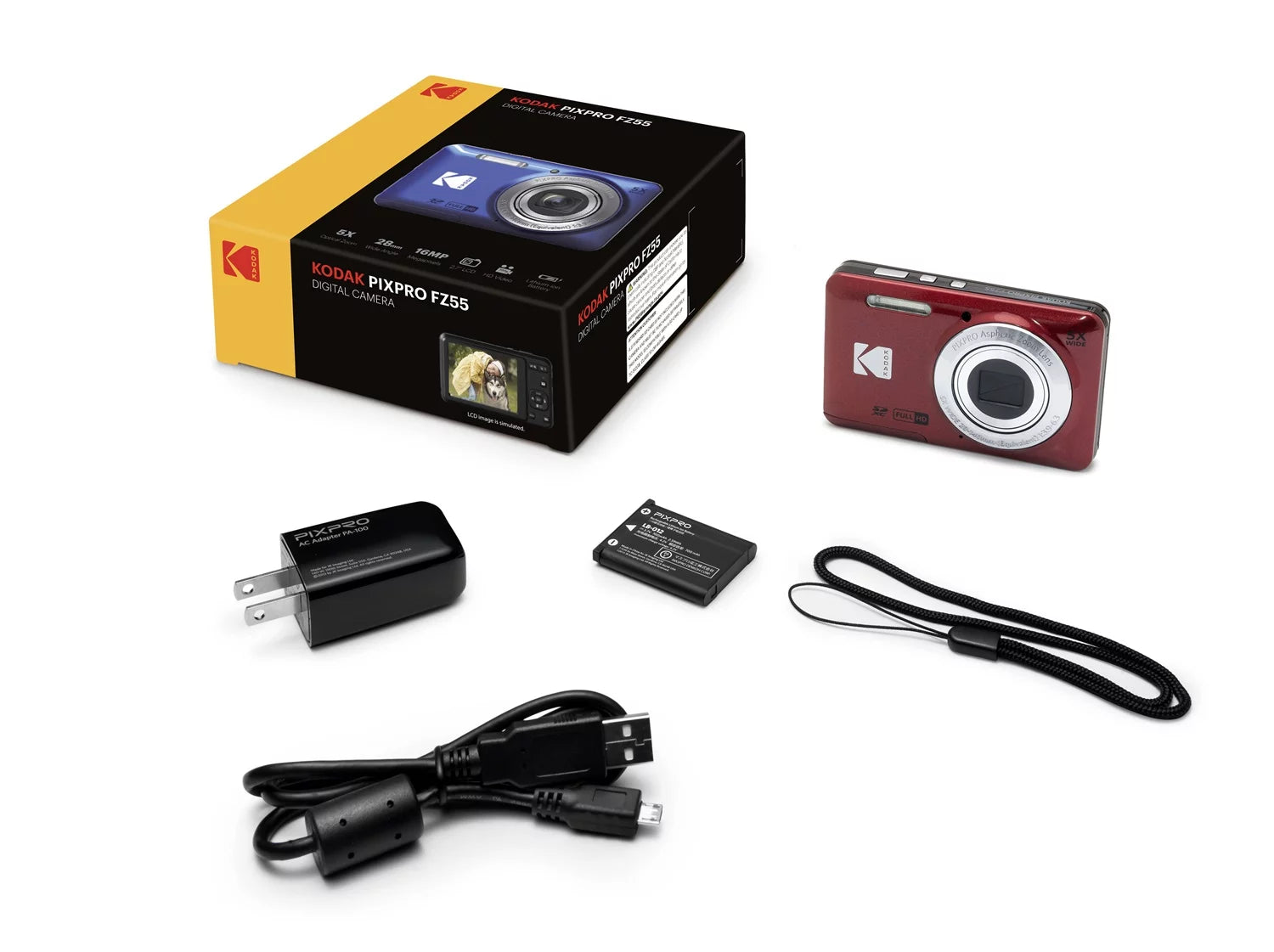 Red Digital Camera with 128GB SDXC Memory Card and Case J7790