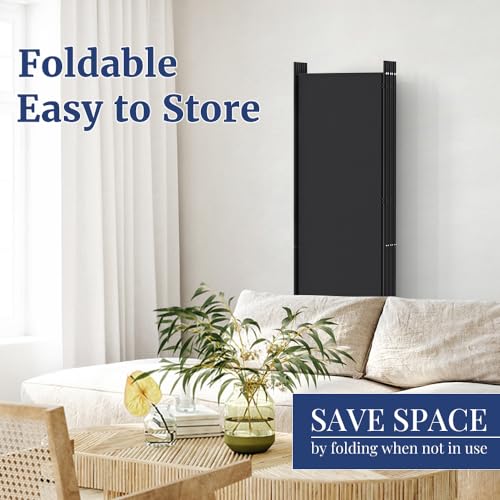 6FT Tall Black Rolling Room Divider with Lockable Wheels T34734